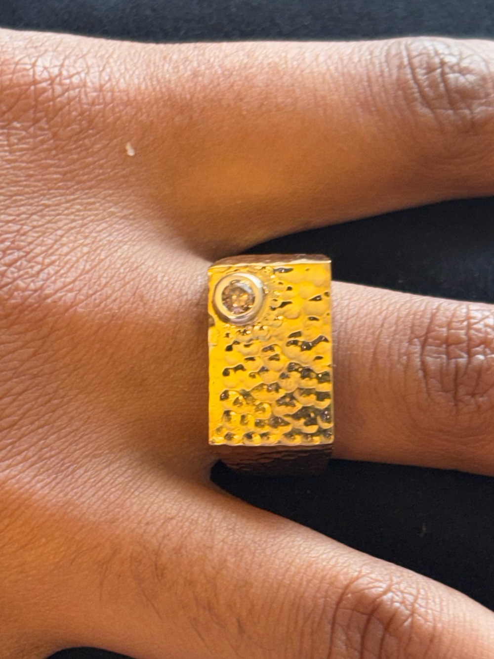Sterling Silver Vermeil Diamond Nugget Ring Size 8.75